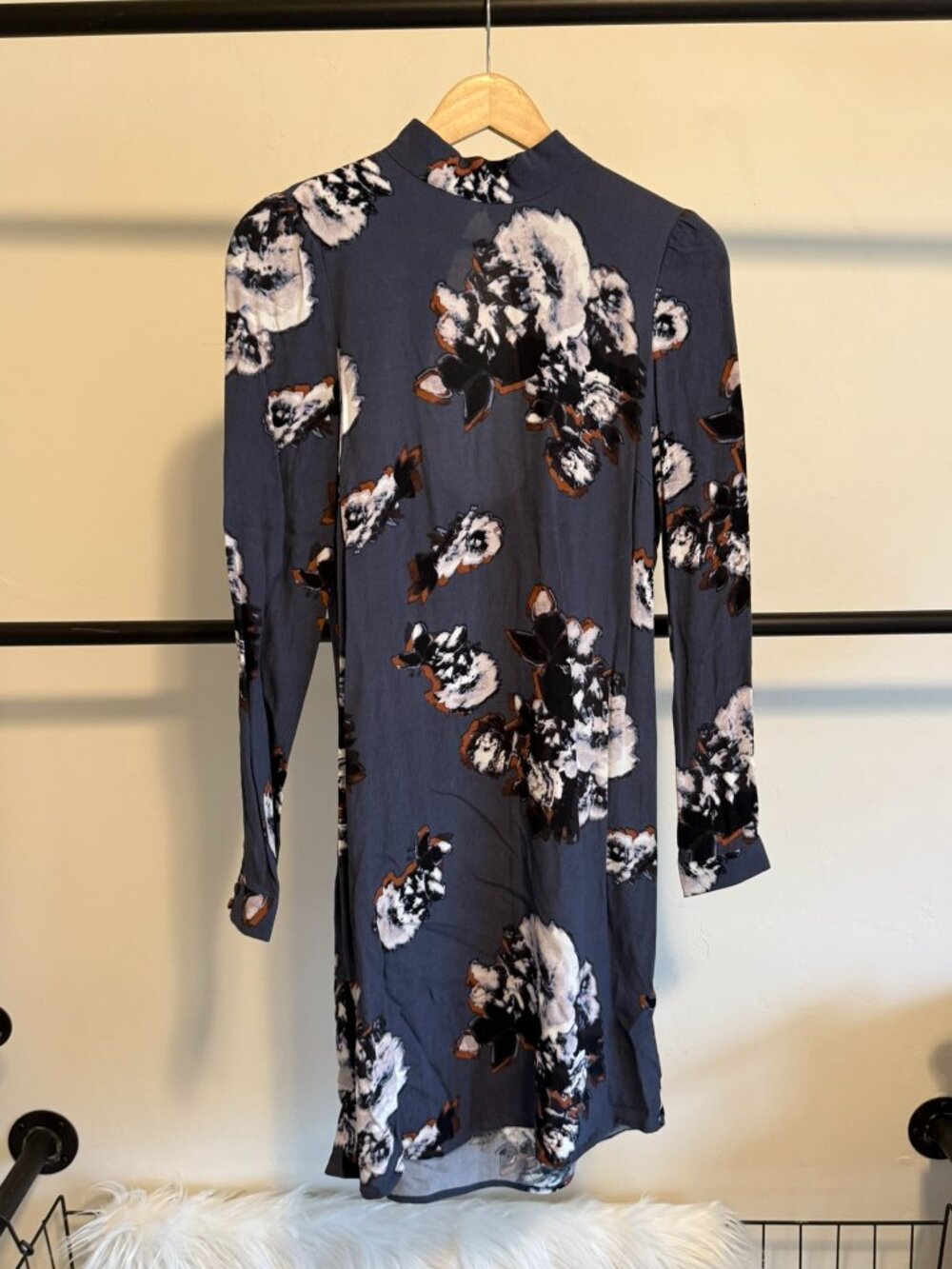 Asos Y.A.S. Mock Neck Blue Floral Open Back Long Sleeve Dress XS